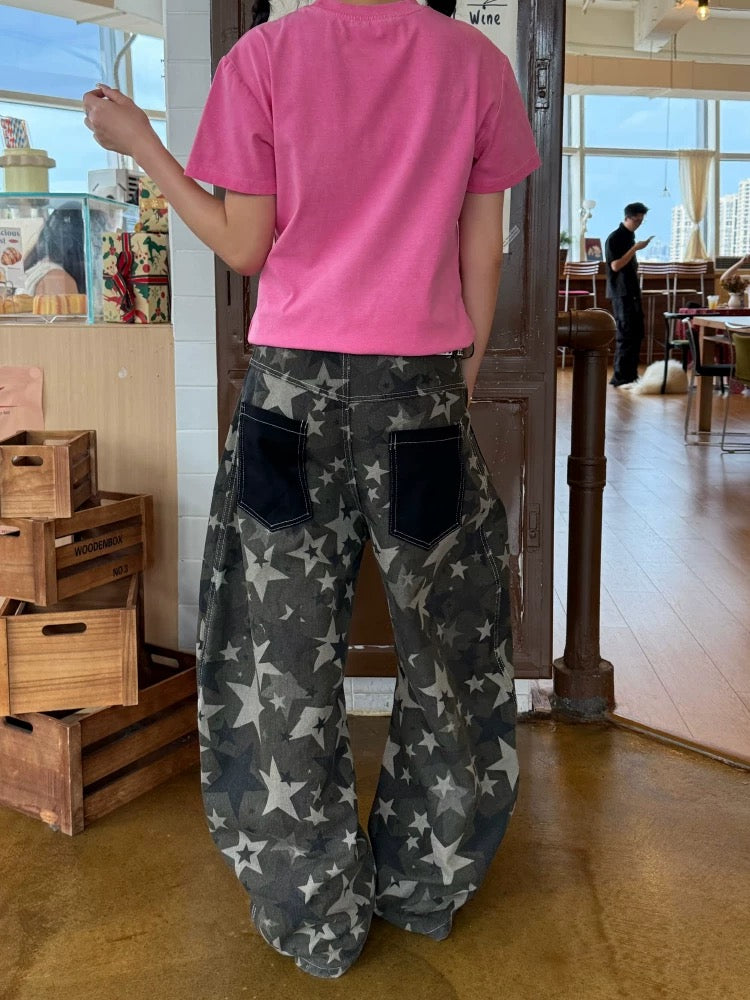 做舊拼接迷彩長褲