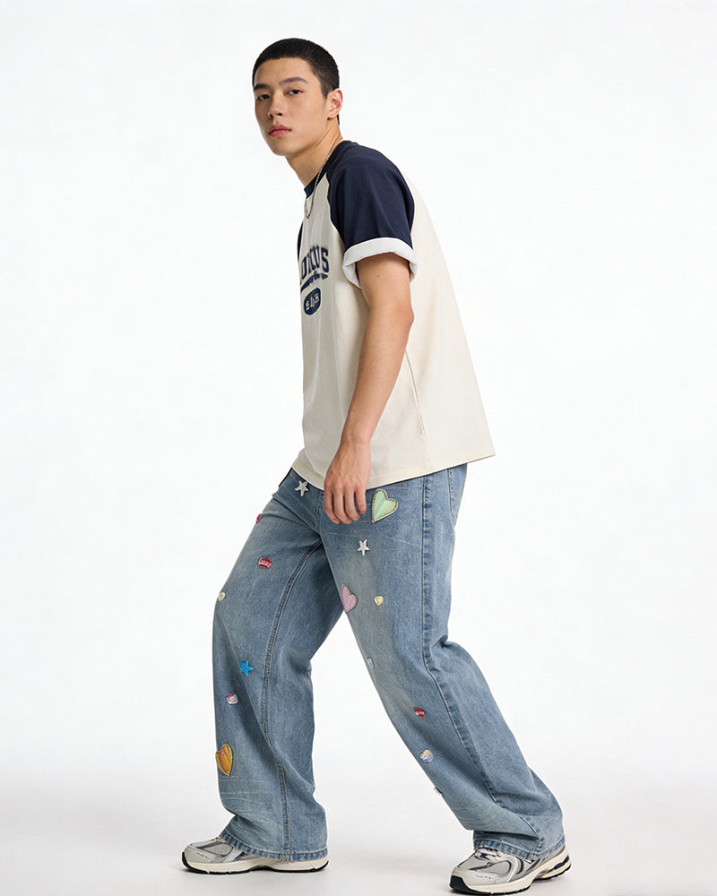 Embroidered Distressed Jeans