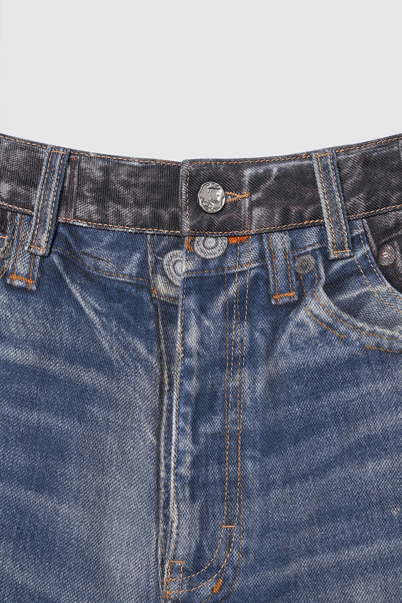 復古水洗破洞牛仔褲