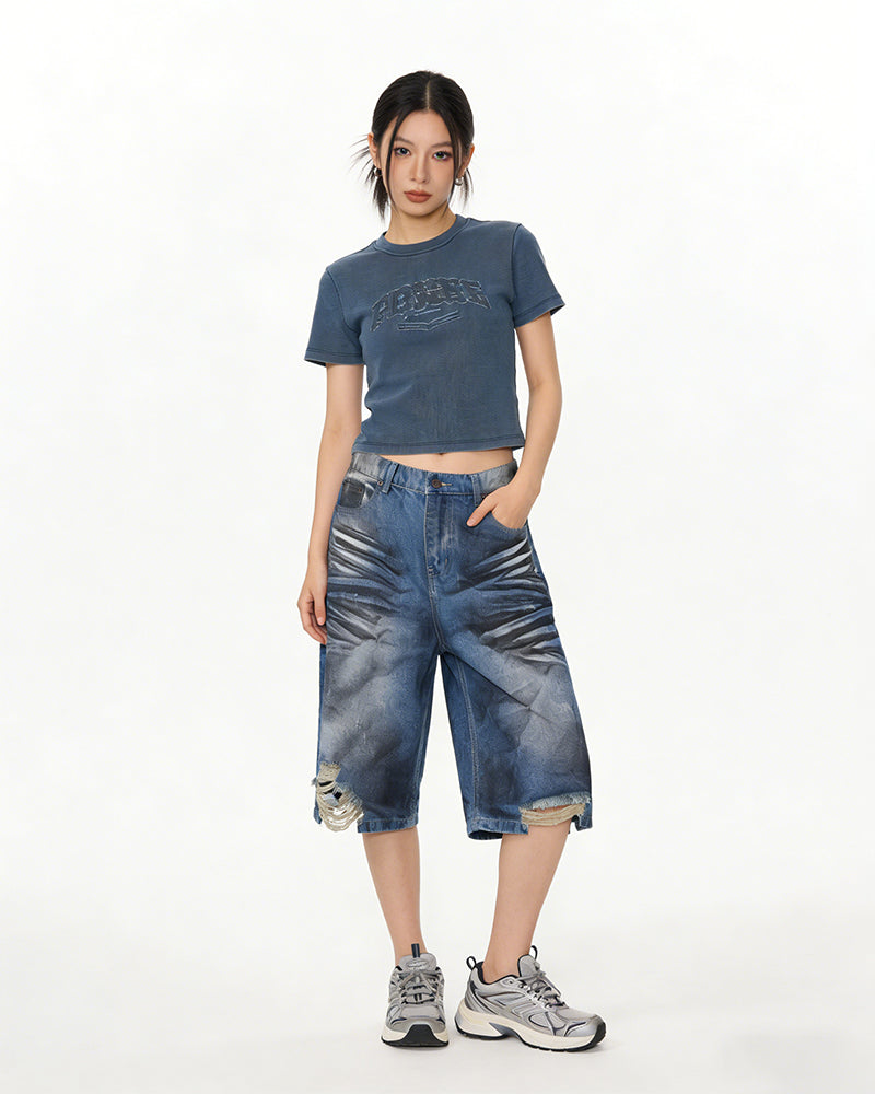 做舊破洞牛仔短褲
