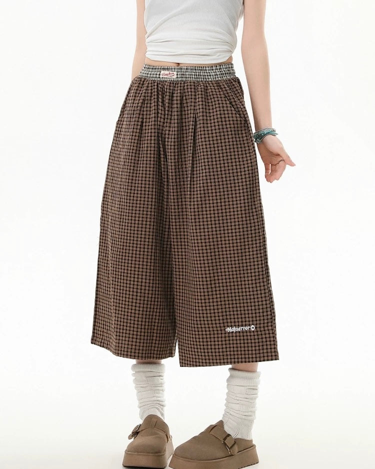 Panelled contrast plaid shorts