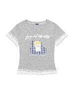 Lace-paneled short-sleeved top