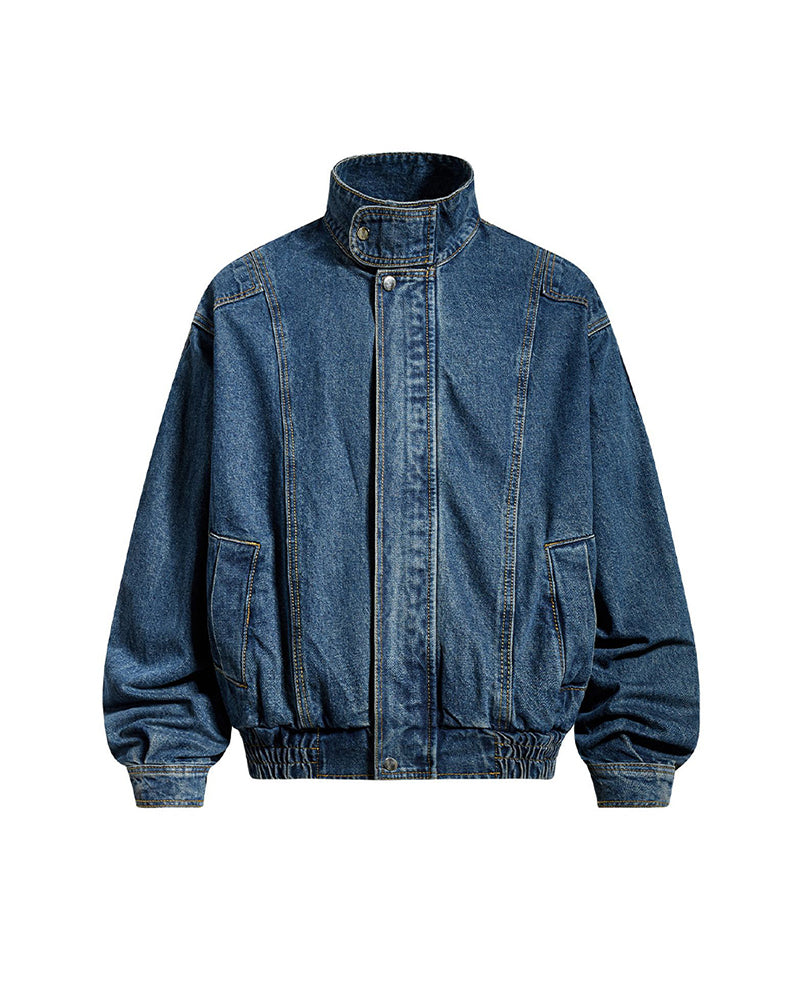 Washed stand-up collar denim jacket