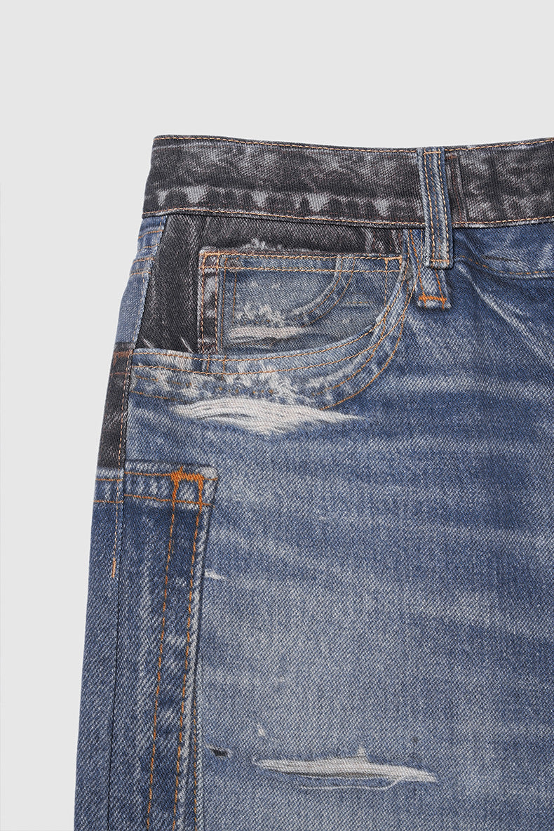 復古水洗破洞牛仔褲