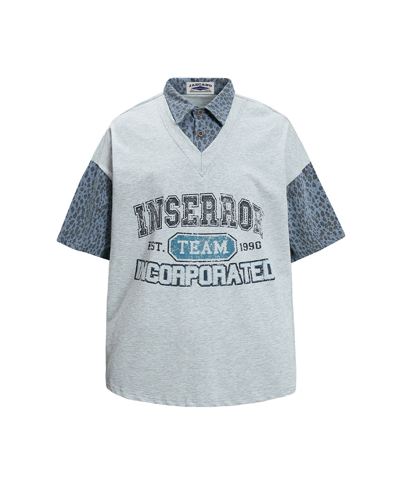 Retro Faux Two-Piece Short-Sleeve
