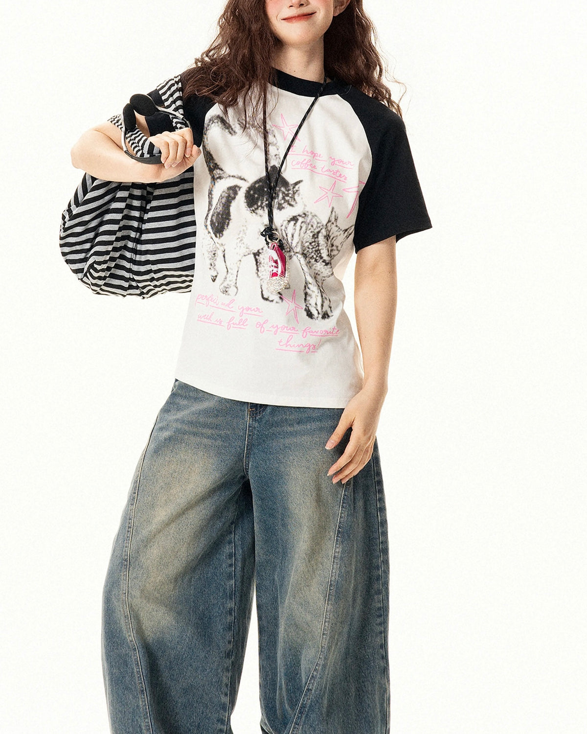 고양이 컬러블록 반팔