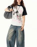 고양이 컬러블록 반팔