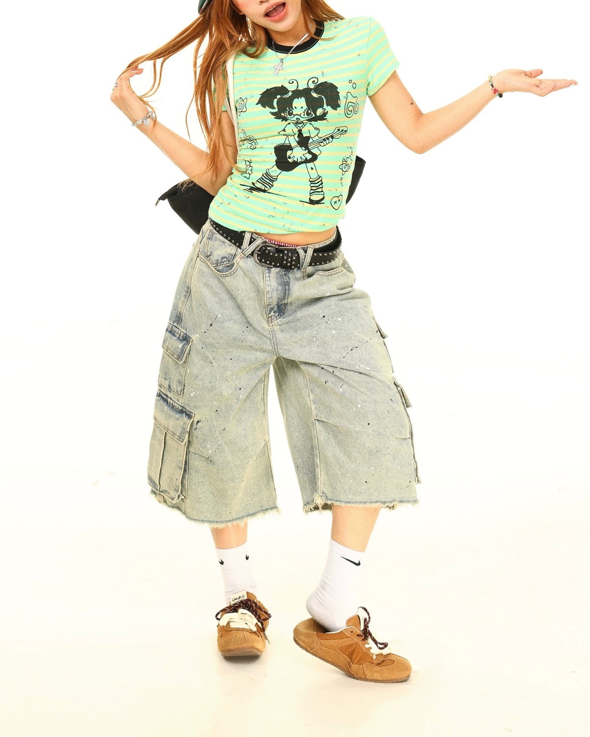 Distressed washed shorts