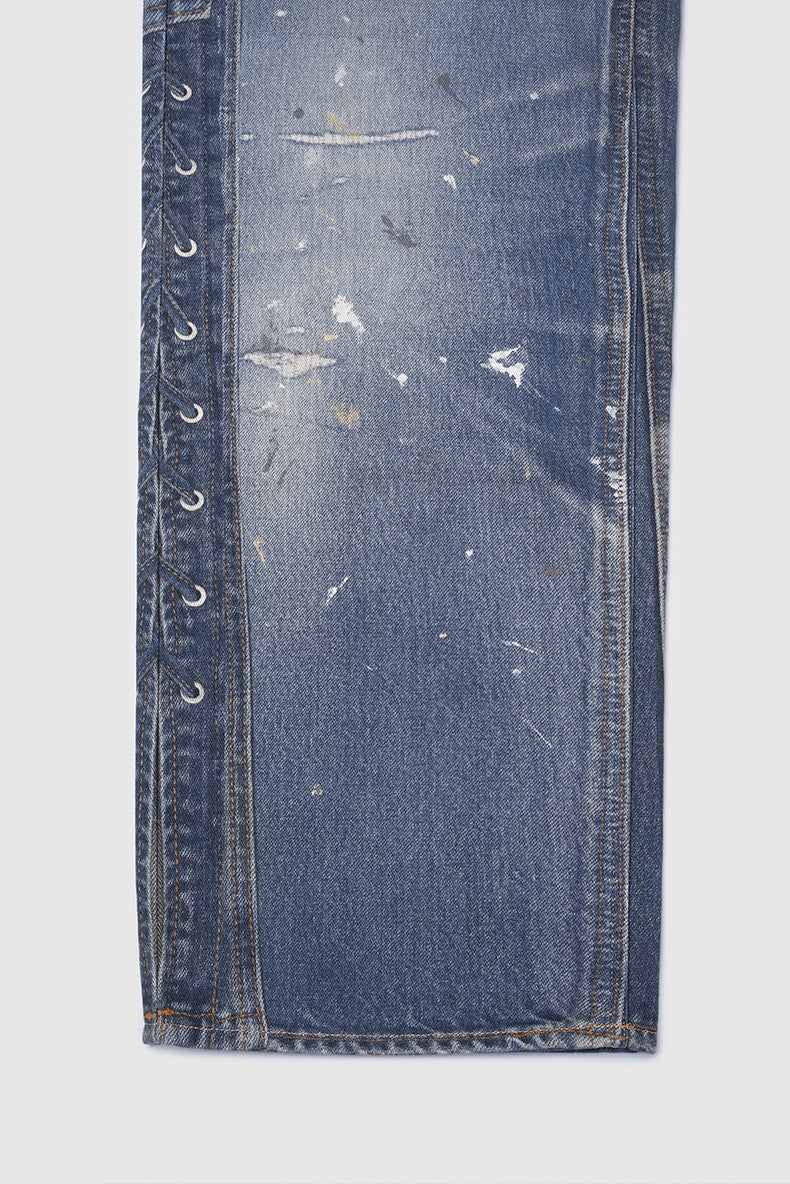 復古水洗破洞牛仔褲