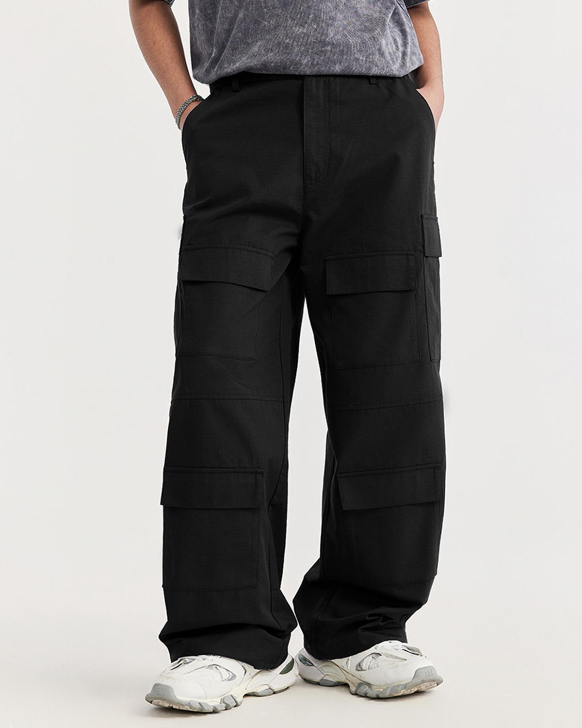 休閑口袋工裝褲