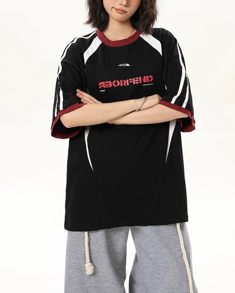 Contrast color letter short sleeves