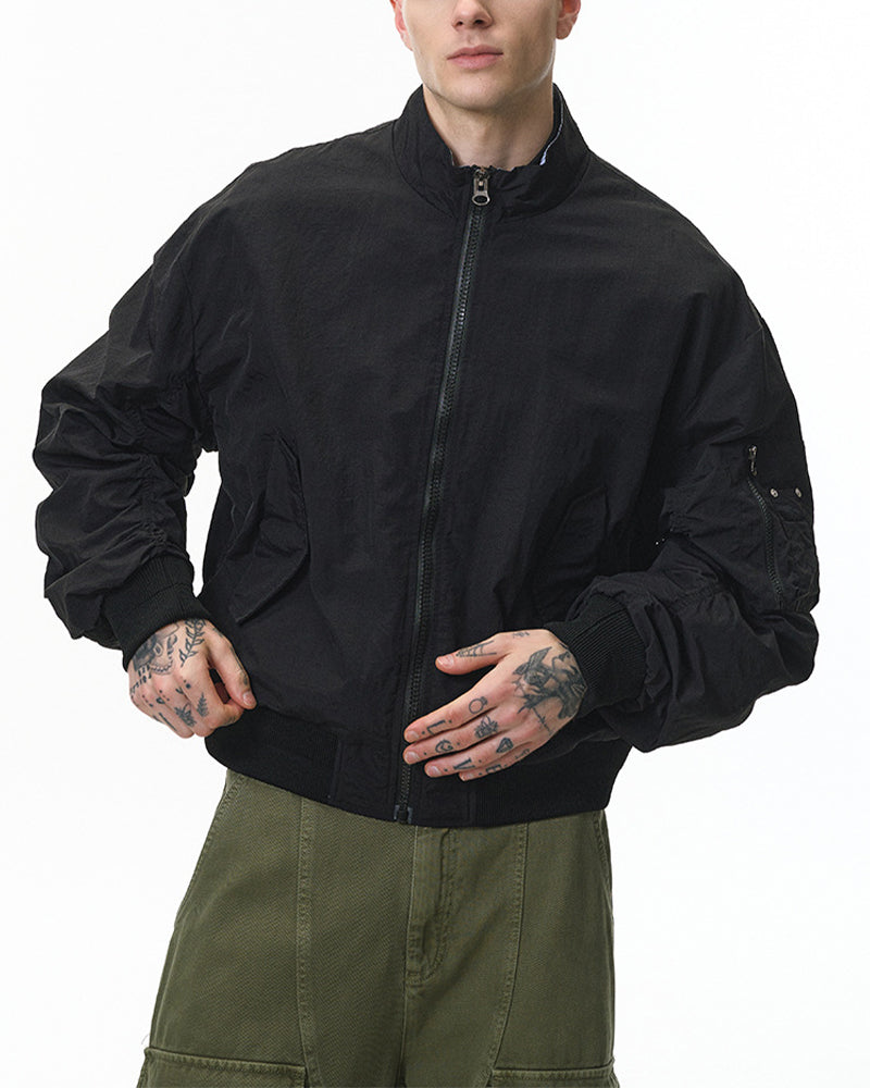 Casual stand-up collar plaid color-blocked baseball jacket