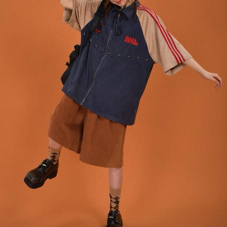 American retro patchwork slash shirt jacket