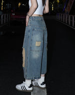 Vintage distressed denim cropped shorts