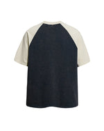Distressed print color-blocked short-sleeved shirt