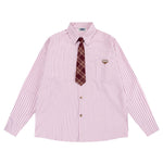 復古條紋戴領帶襯衫