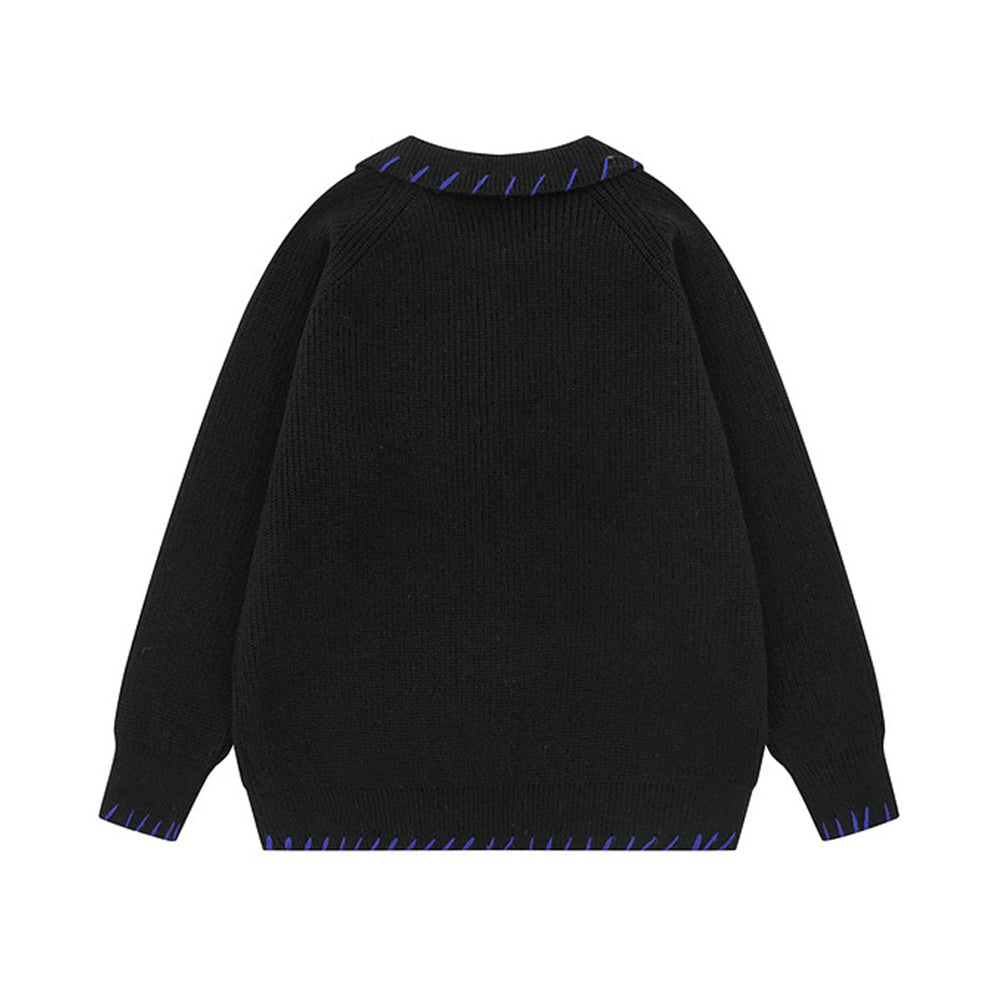 Simple contrast color sweater jacket