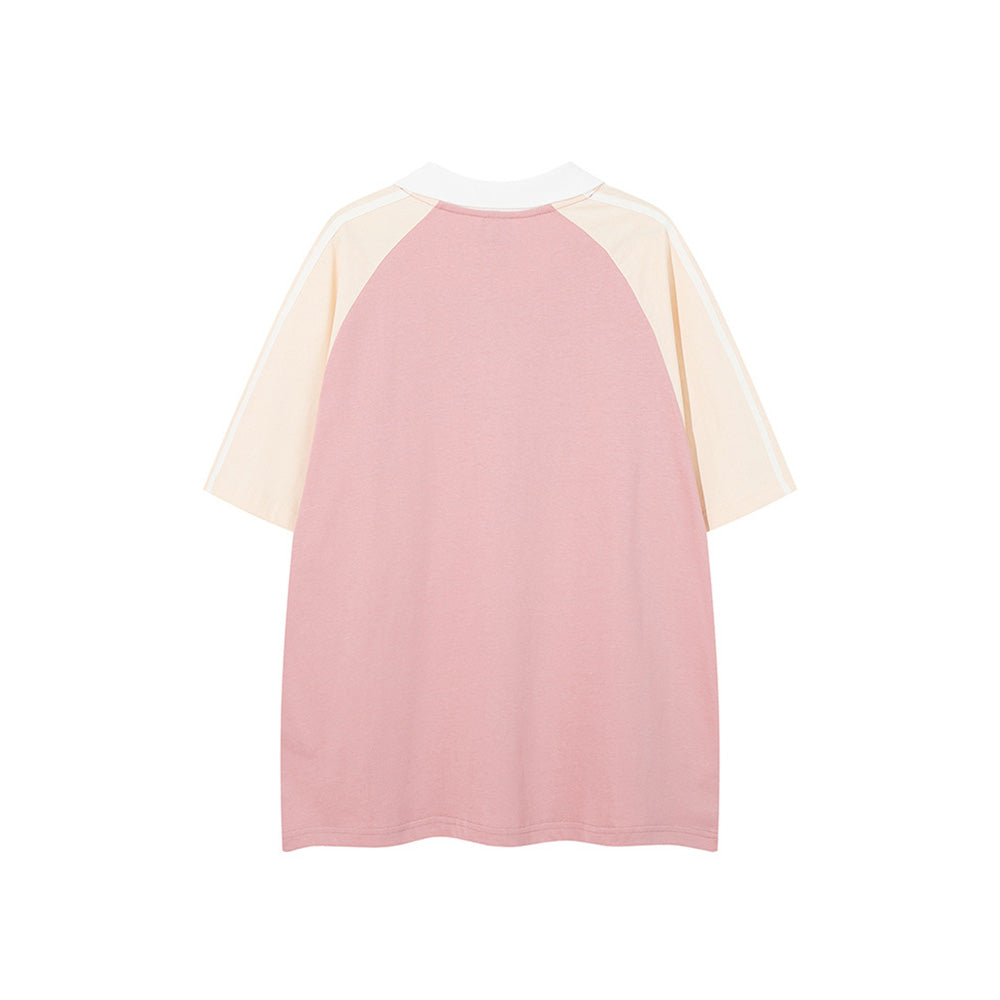 콘트라스트 컬러 캐주얼 프린트 반팔