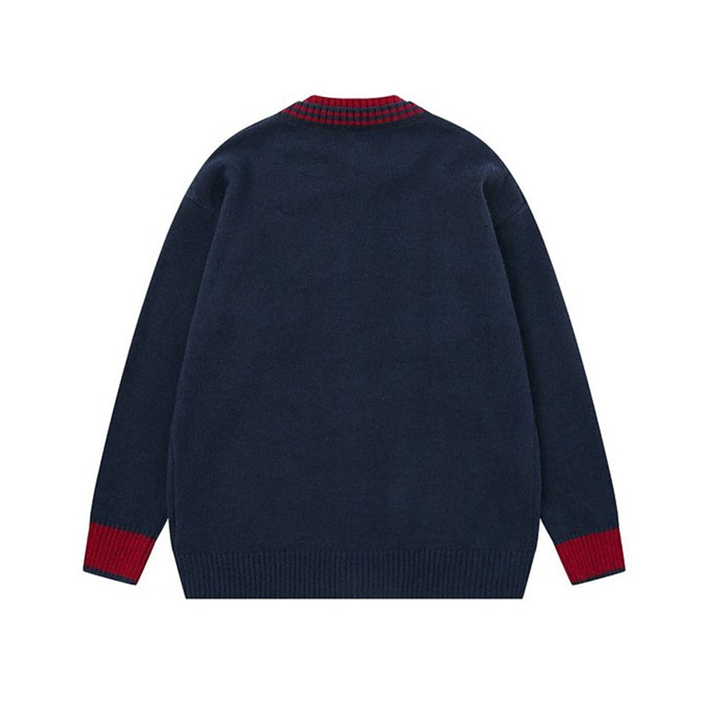 대비색 크루넥 스웨터