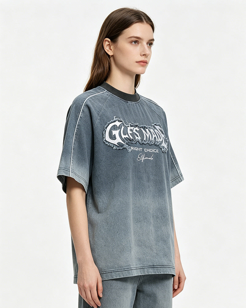 Retro washed denim short-sleeved shirt