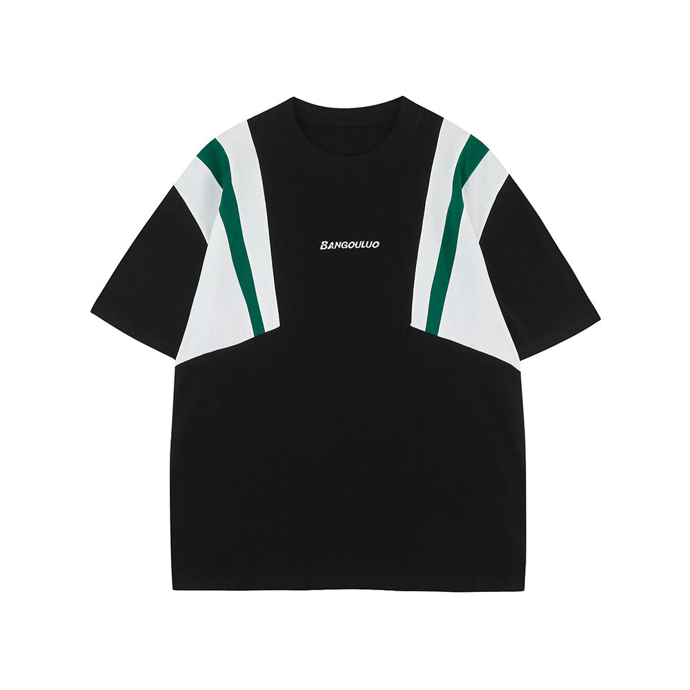 대조적인 컬러 스티칭 짧은 소매