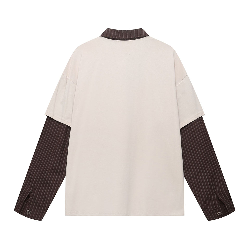 Retro patchwork fake two-piece lapel long sleeves