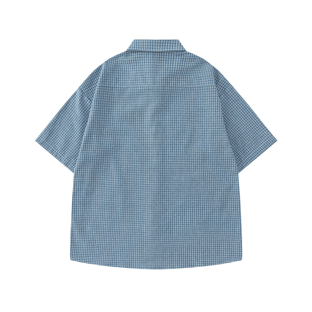 復古格紋短袖襯衫