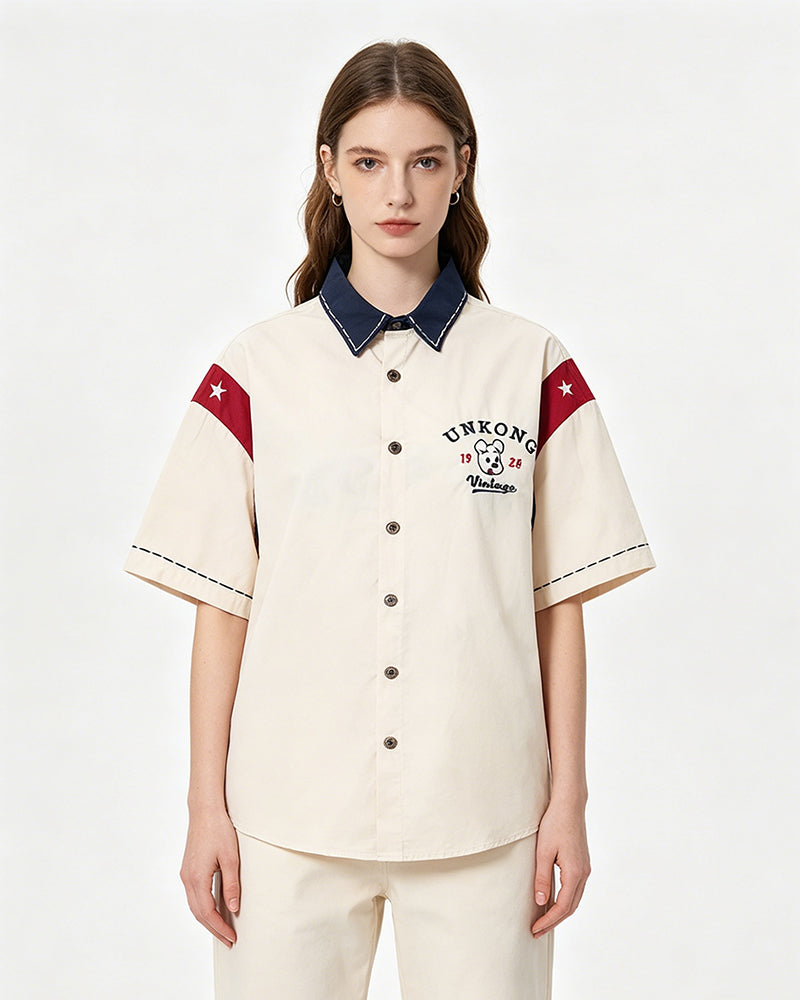 Contrast Color Puppy Short Sleeve Shirt