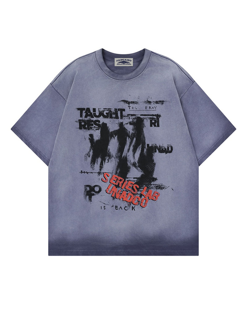 물감 튀김 무늬가 있는 빈티지 스타일의 반팔 셔츠