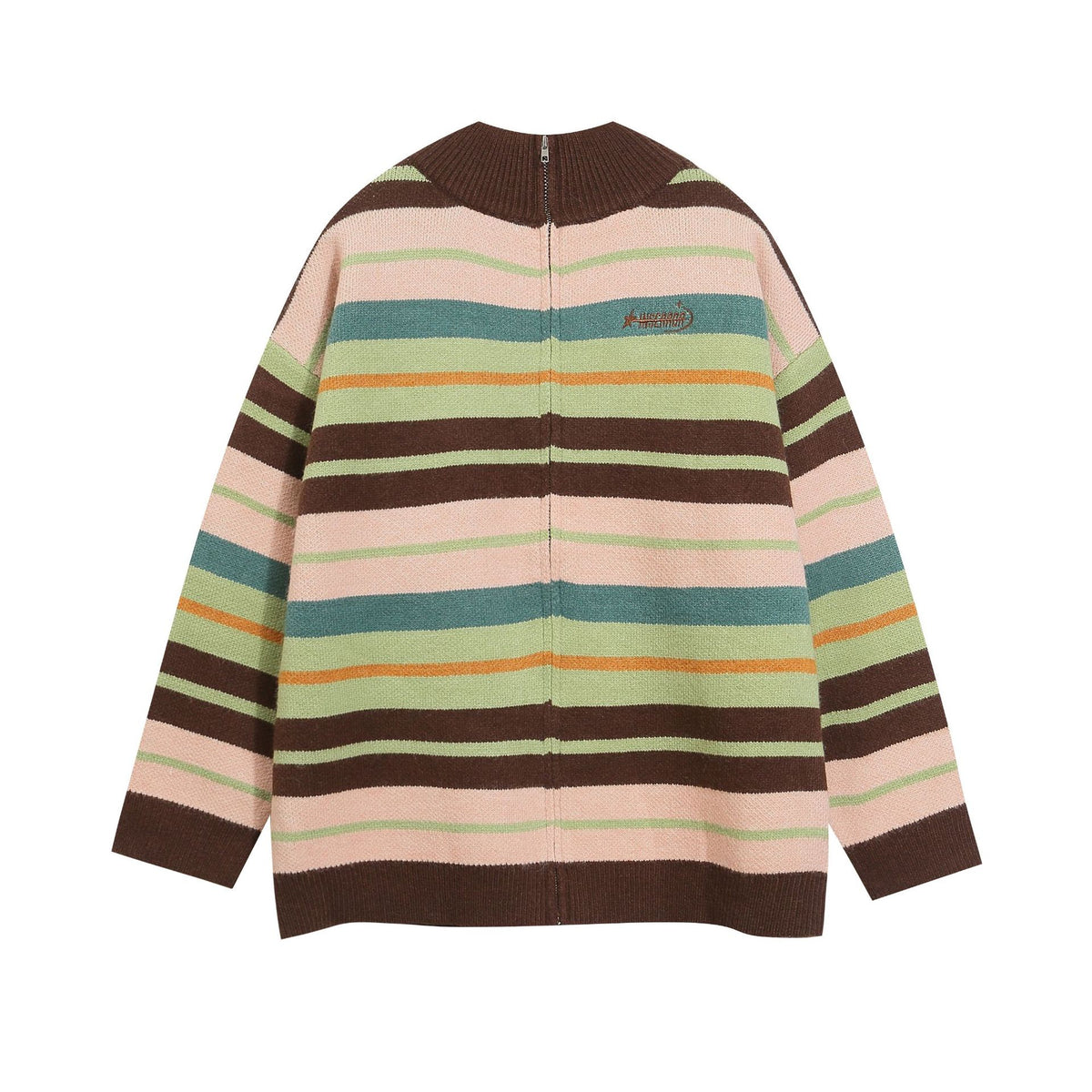 striped stand collar cardigan sweater