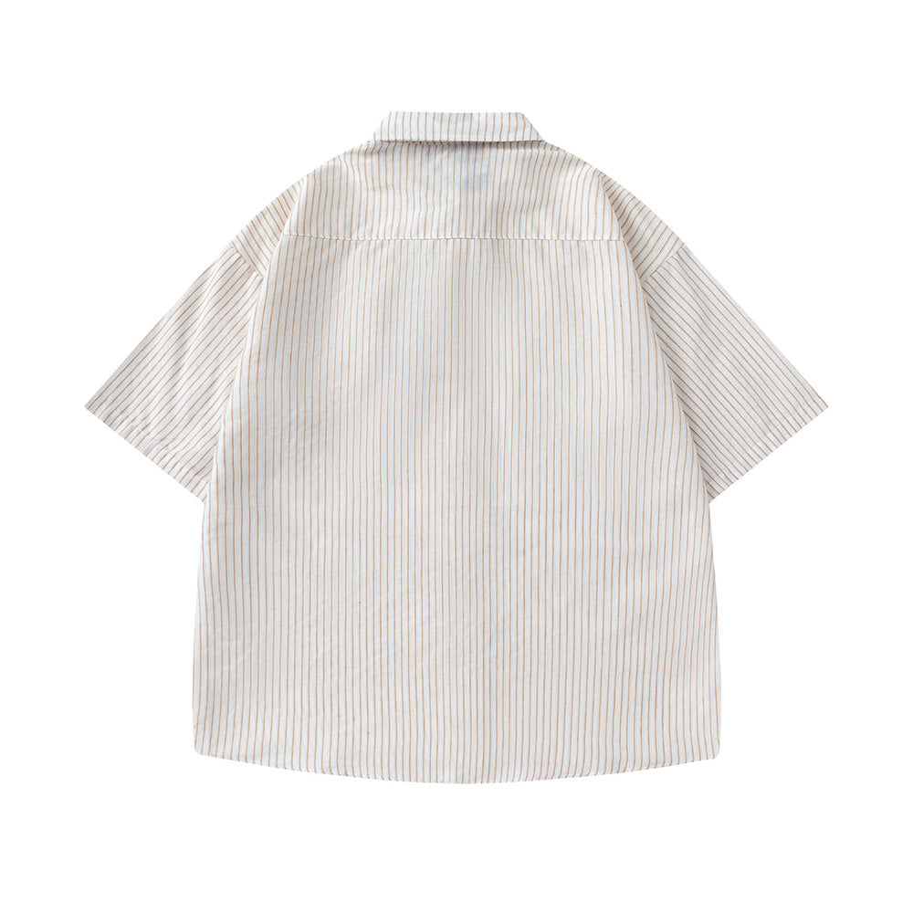 Simple vertical striped short-sleeved shirt
