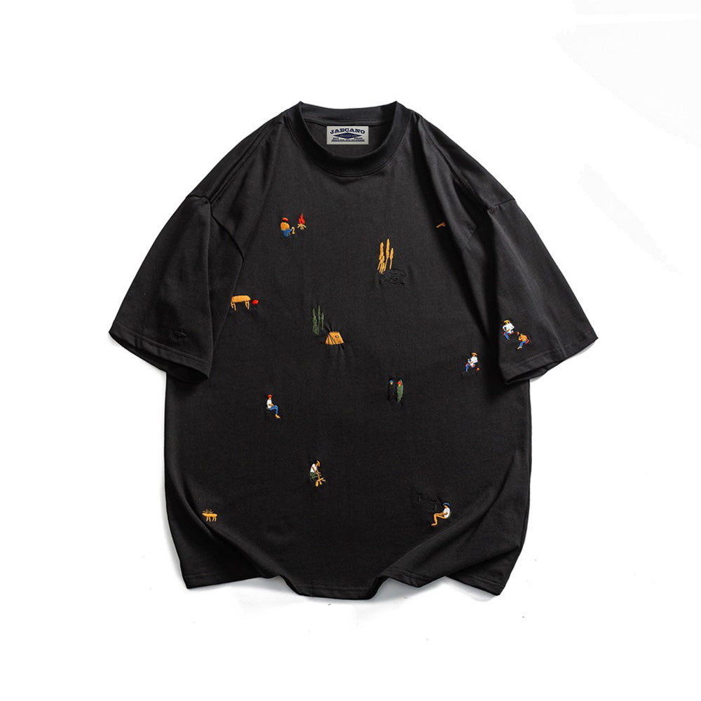 자수가 들어간 느슨한 짧은 소매