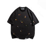 자수가 들어간 느슨한 짧은 소매