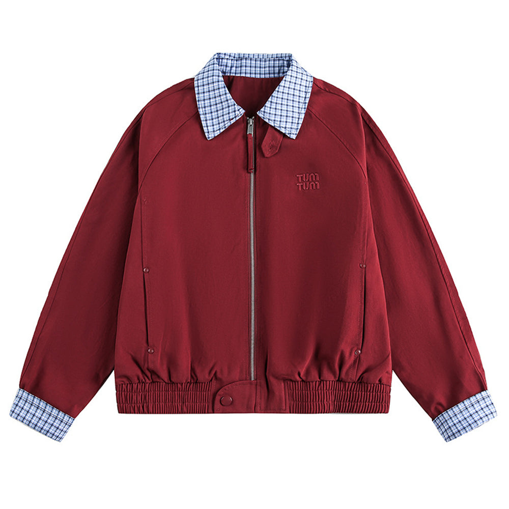 撞色拼接格子外套