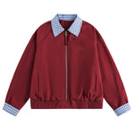 撞色拼接格子外套