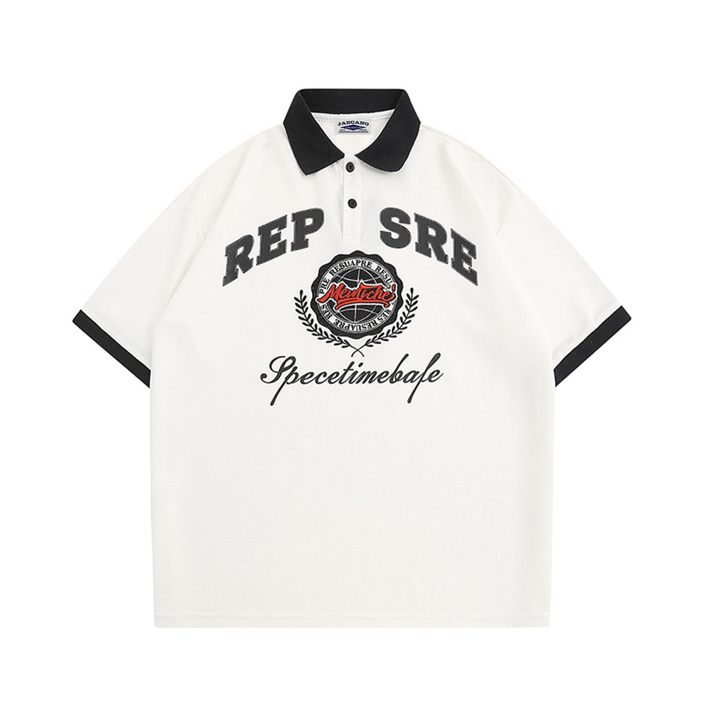 아메리칸 레트로 힙합 자수 문자 반팔