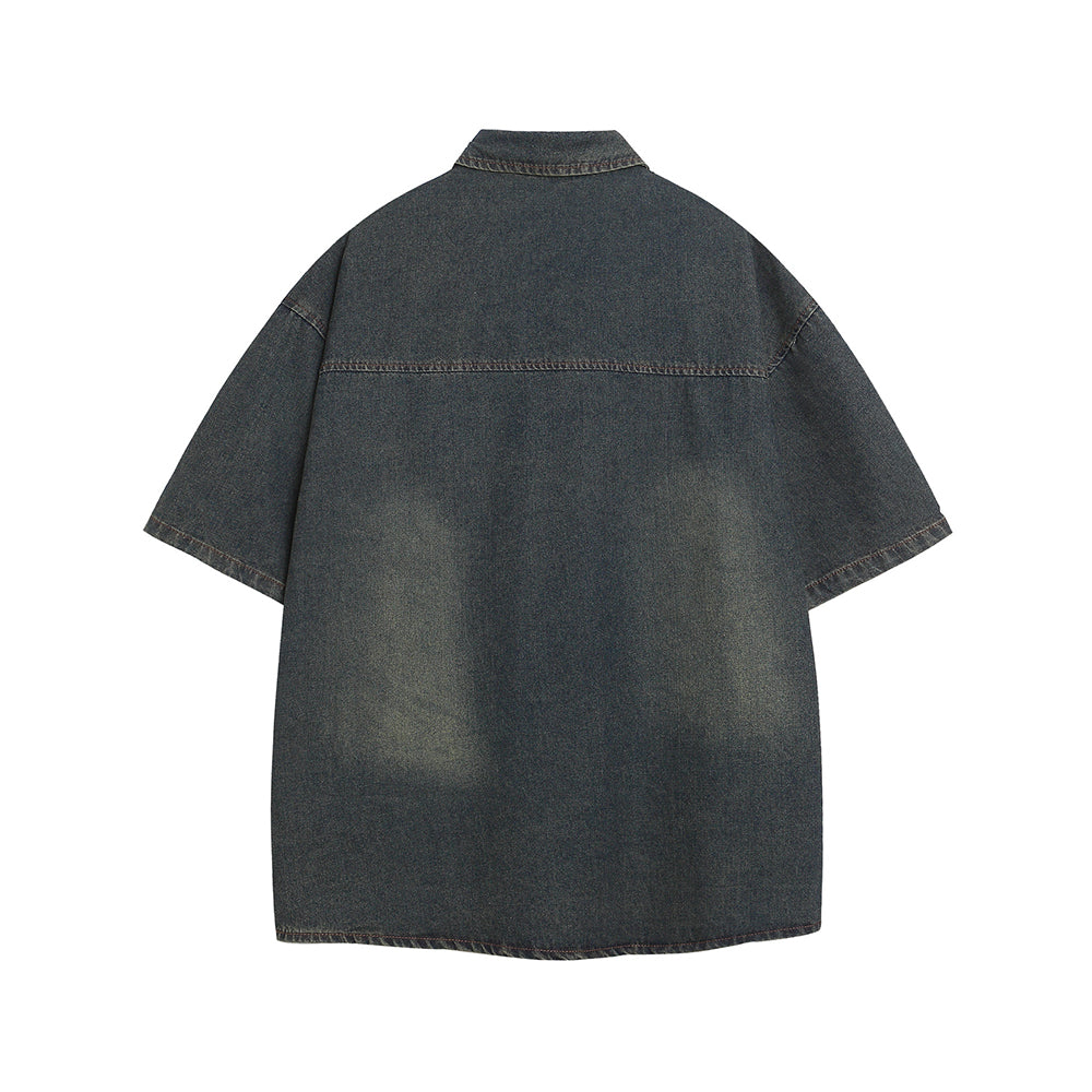 Washed panel denim shirt