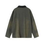 Washed embroidered lapel long sleeves