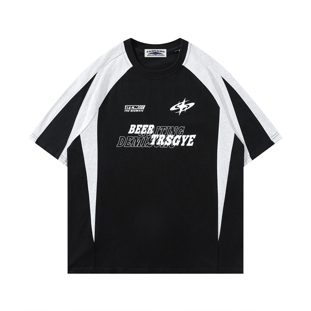 復古拼接撞色寬鬆短袖