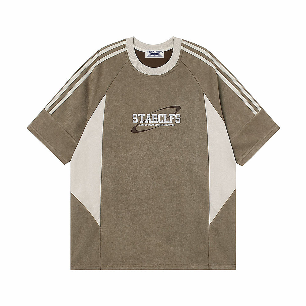 美式復古拼接撞色短袖