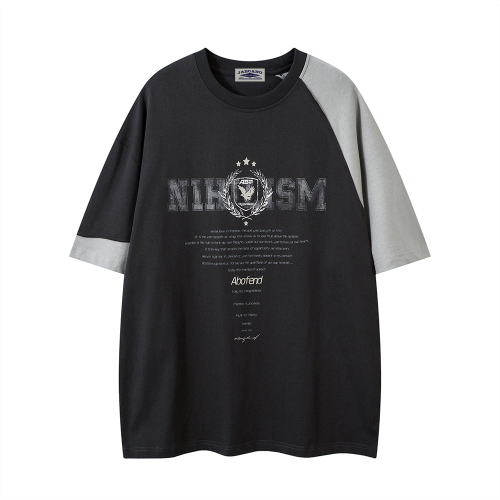 Contrast color stitching couple short sleeves