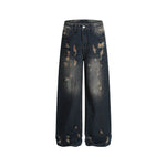 Washed distressed denim trousers