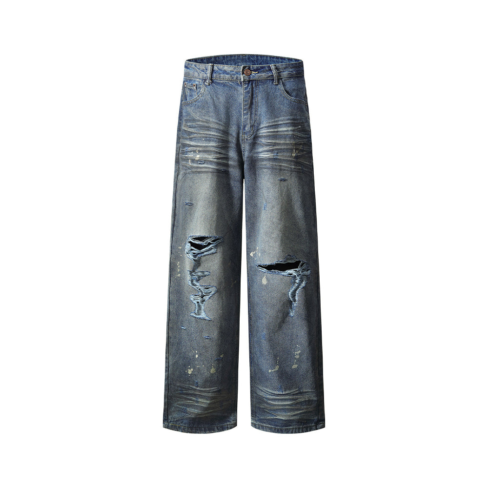 Vintage distressed straight jeans
