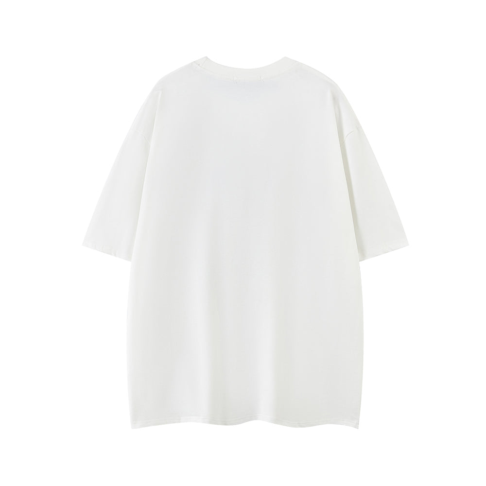 레터 패치가 있는 커플 반팔 티셔츠