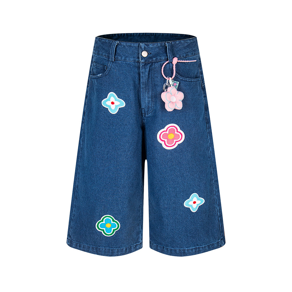 Floral embroidered cropped jeans