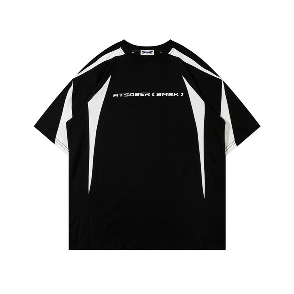 Retro patchwork contrasting raglan short sleeves