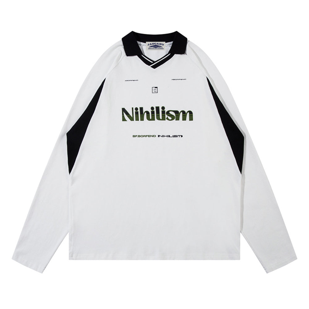 復古運動風撞色拼接長袖