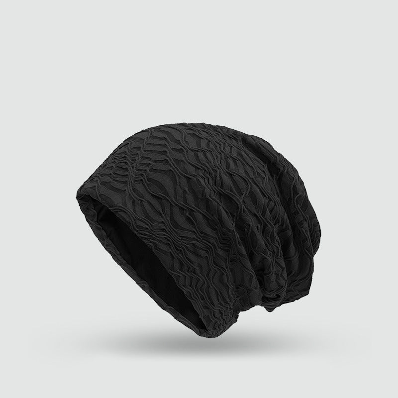 純色雙層皺褶套頭帽