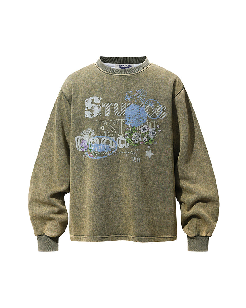 Retro distressed casual sweatshirt