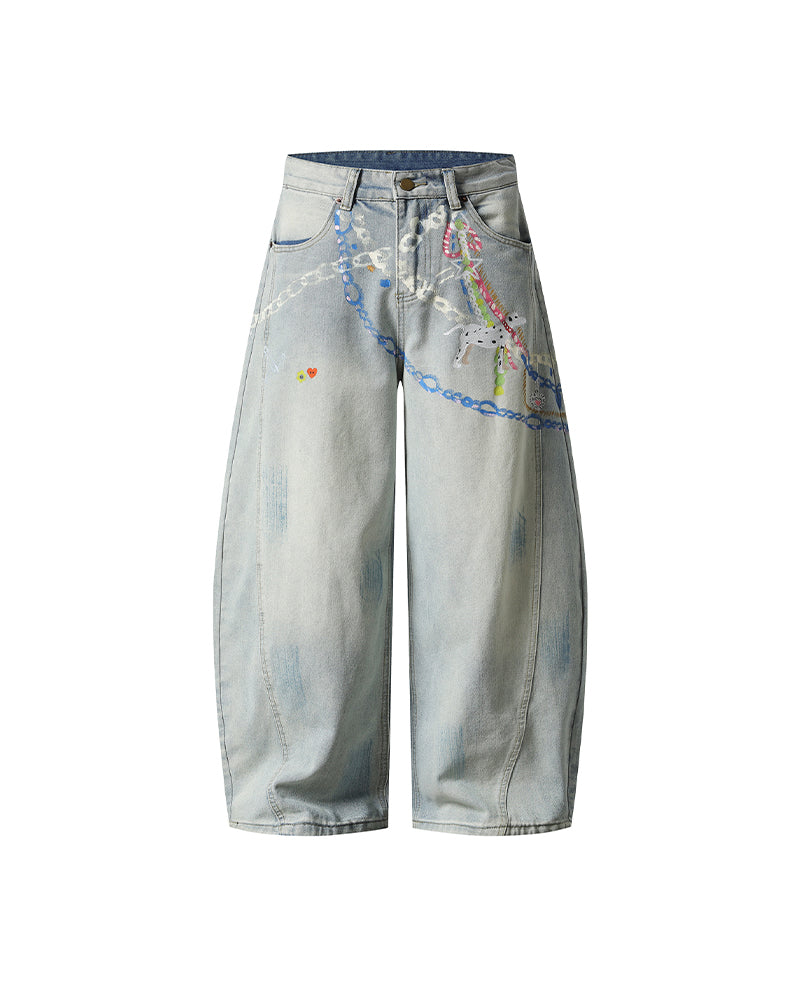 Distressed Washed Wide-Leg Jeans
